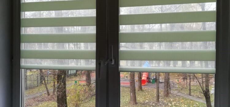 Рулонные шторы Зебра в кассетной системе UNI2, ткань Стандарт фисташковый - Ул.13 Парковая